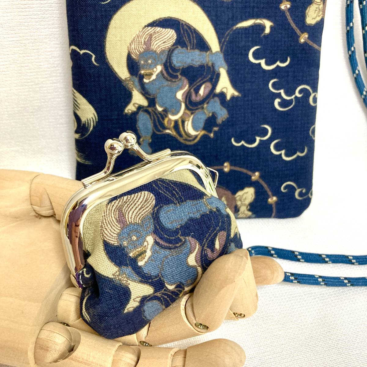 ミナペルホネンハンドメイド お財布ポシェット(ミニがま口ポーチ付き 