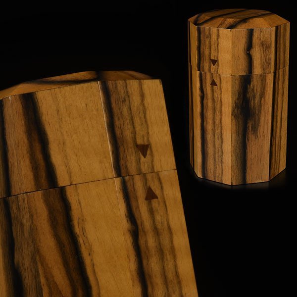 【加】2095y 黒柿 八角 茶筒 / 木製 茶壷 茶入 茶道具