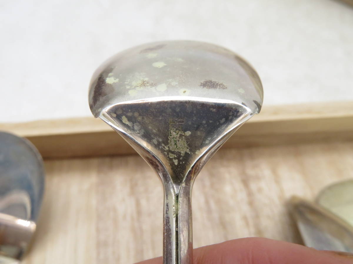 K3596 南鐐 六方式 灰匙 6点 総重量92.9g 身在銘 刻印 共箱 銀器 純銀 金属工芸 香道具 茶道具 鉄瓶_9