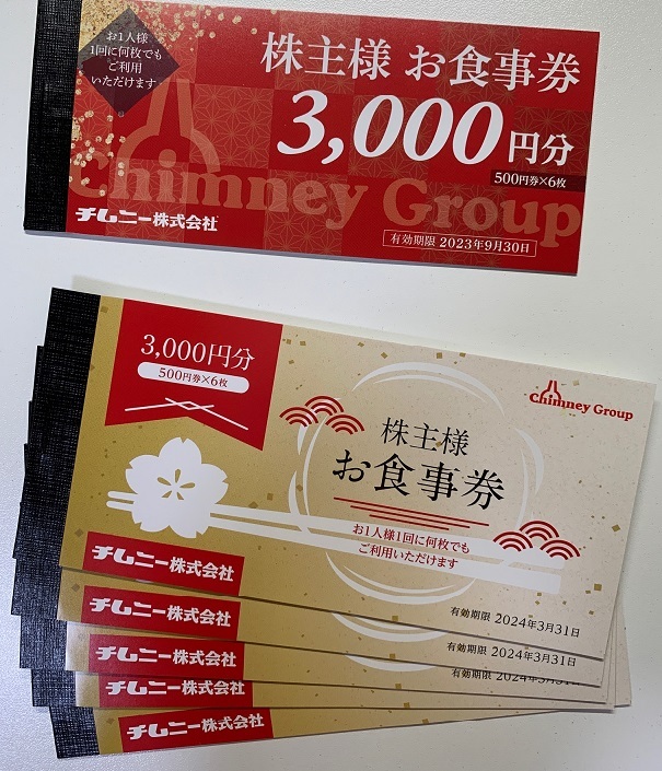 株主優待券・割引券 チムニー 優待券 18000円 株主優待 割引券 食事券