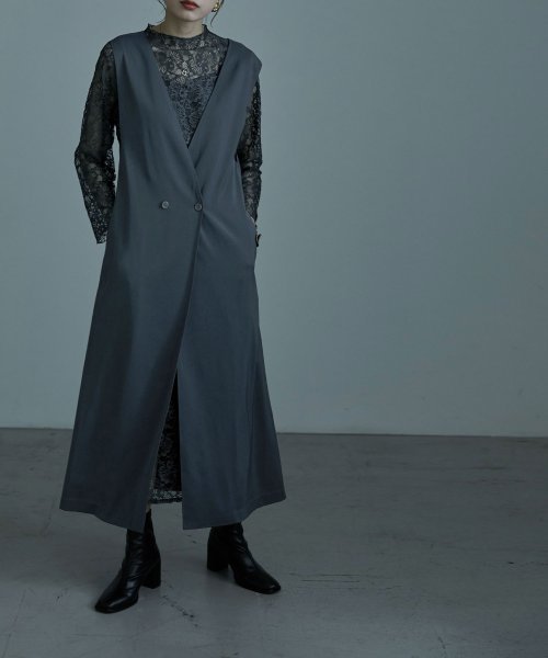 【新品未使用/タグ付き】etoll. ロングジレレイヤードレースワンピース　ロングドレス　オケージョン　お呼ばれドレス　お呼ばれワンピース