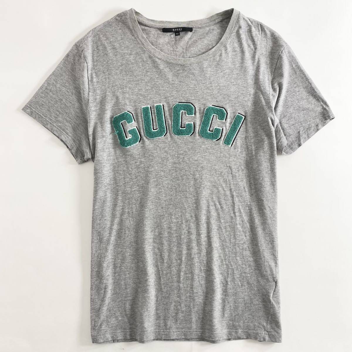 Ff24 大きいサイズ☆GUCCI グッチ パイル刺繍ロゴTシャツ サイズXL グレー メンズ イタリア製 カットソー 半袖 春夏 logo tee ハイブランド