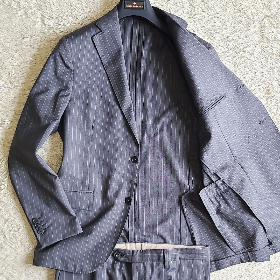 <美品>LARDINI ダークグレー ウール 春夏 ジャケット サイズ48 ラルディーニ LARDINI スーツ 48REG(Lサイズ位) セットアップ