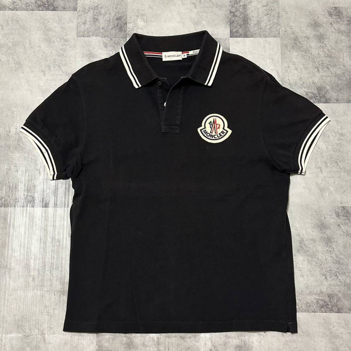 美品】モンクレール MONCLER ポロシャツ 半袖 ラインポロ ワッペンロゴ 