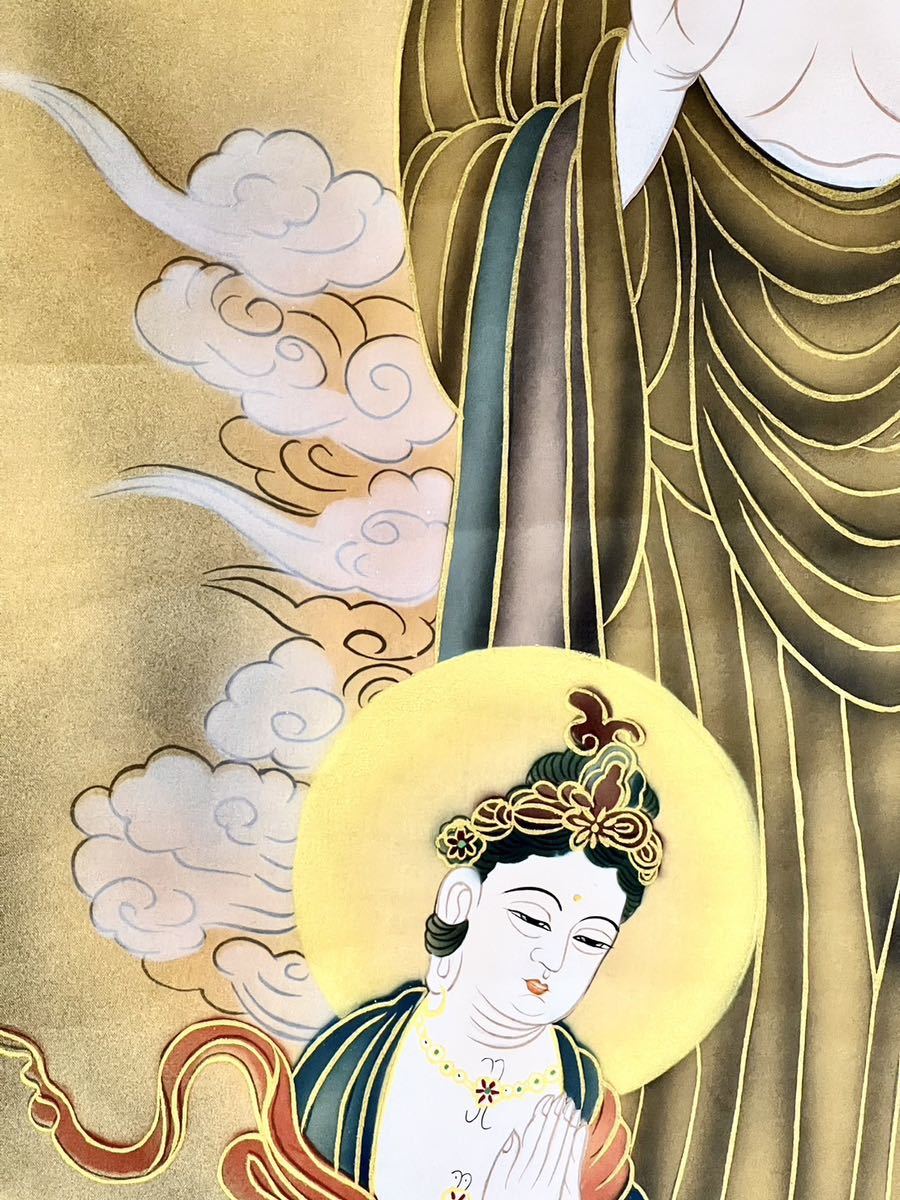 真作] 国井幸雪「三尊佛」絹本 肉筆 共箱 金泥 仏画 仏教美術