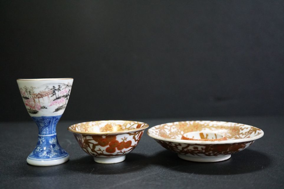 e1696 時代物 大日本永楽 造 酒器 3点 [金襴手 赤絵三友図 盃/