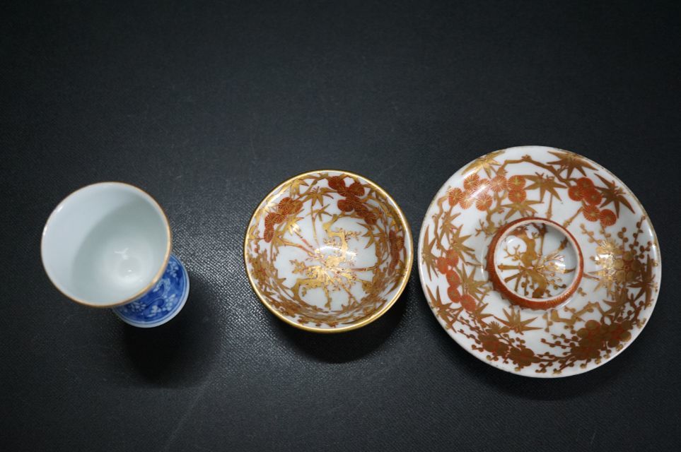 e1696 時代物 大日本永楽 造 酒器 3点 [金襴手 赤絵三友図 盃/
