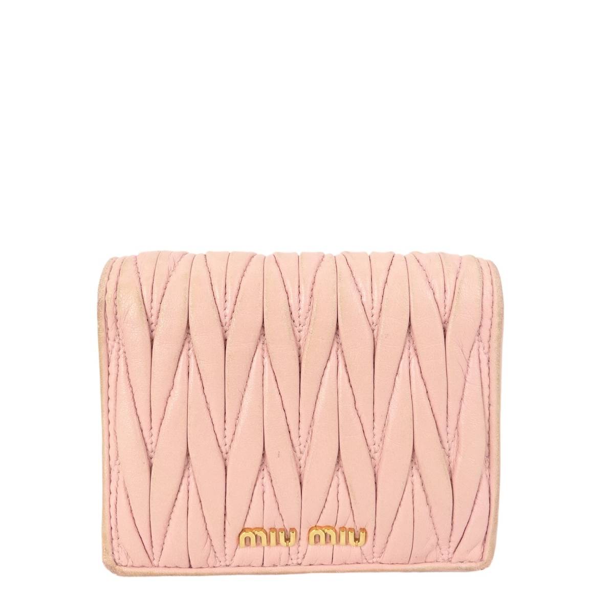 ギャランティ付✨ミュウミュウ 三つ折財布 マテラッセ レザー ピンク系 
