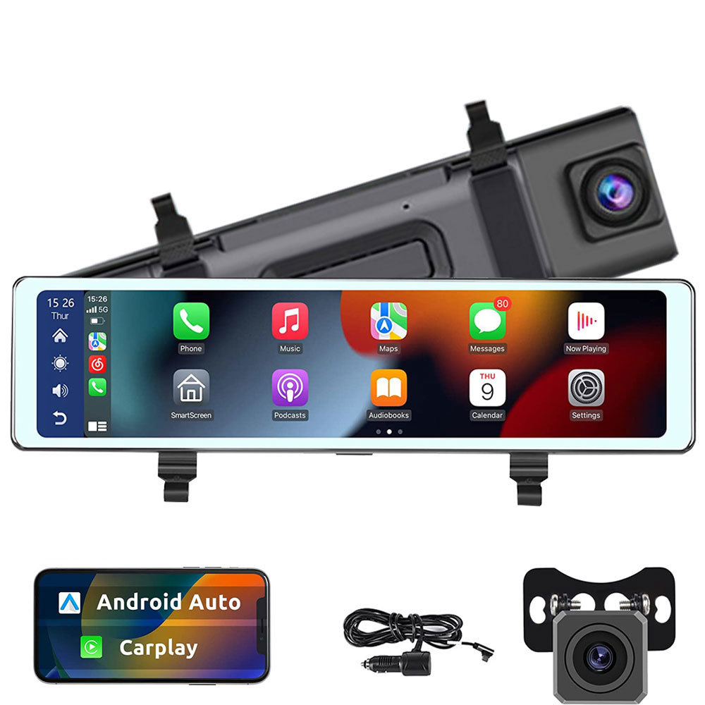 ワイヤレスCarplay/AndroidAuto対応12インチIPS液晶画面 ミラー型