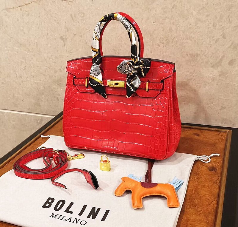 ミラノ発*BOLINI・最上級牛革・クロコダイル*ルビー・バーキン