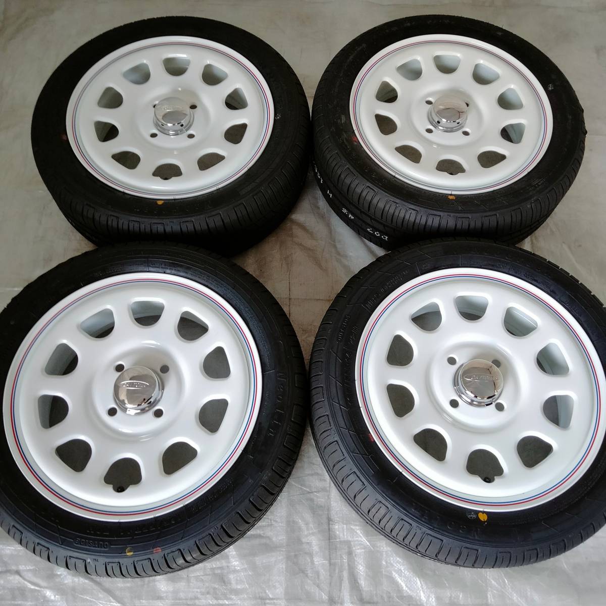 新品 デイトナ 14-5.0J＋42 4-100 ホワイト タイヤ付4本SET 165/55R14 軽自動車用 ライフ モコ ラパン アウトレット特価(W2391-NE2)