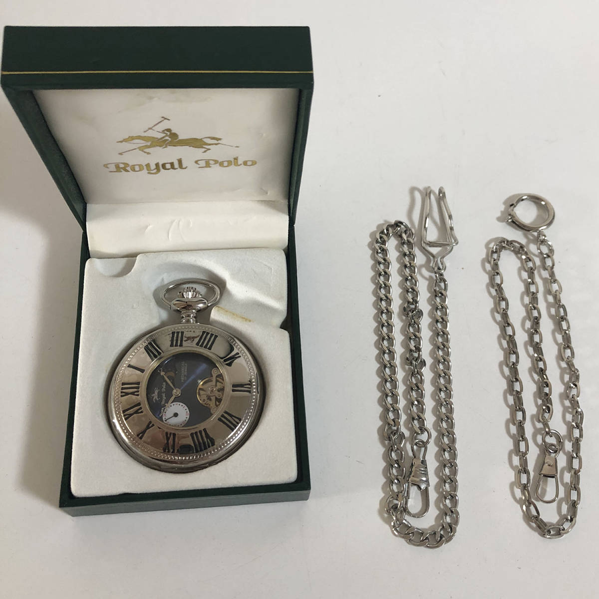 Royal Polo ロイヤルポロ 蓋付手巻懐中時計 17石 カラー シルバー 