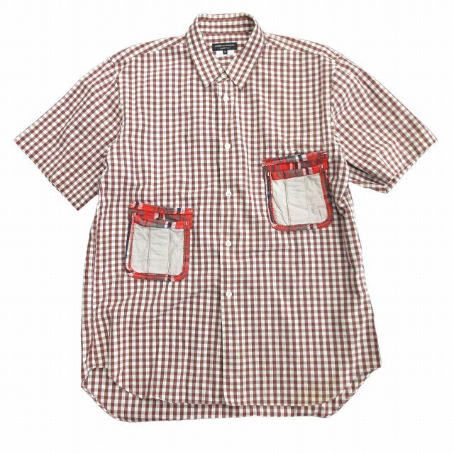定番人気，限定セール コムデギャルソンオムプリュス COMME des GARCONS HOMME PLUS インサイドアウトポケット ギンガムチェック シャツ M ブラウン 白 メンズ(半袖シャツ)｜売買されたオークション情報、yahooの商品情報 男性用