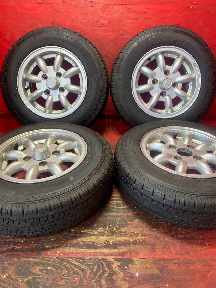 145R12 6P.R LT DUNLOP ENASAVE VAN01 製造年2018， 4本 80% バリ山 美品 アルミホイール付き *726