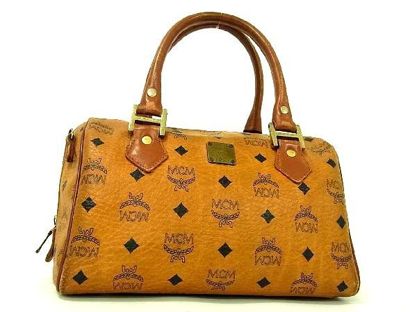 1円 MCM エムシーエム モノグラム ヴィセトス柄 レザー ハンドバッグ ミニボストンバッグ レディース ブラウン系 CA7766