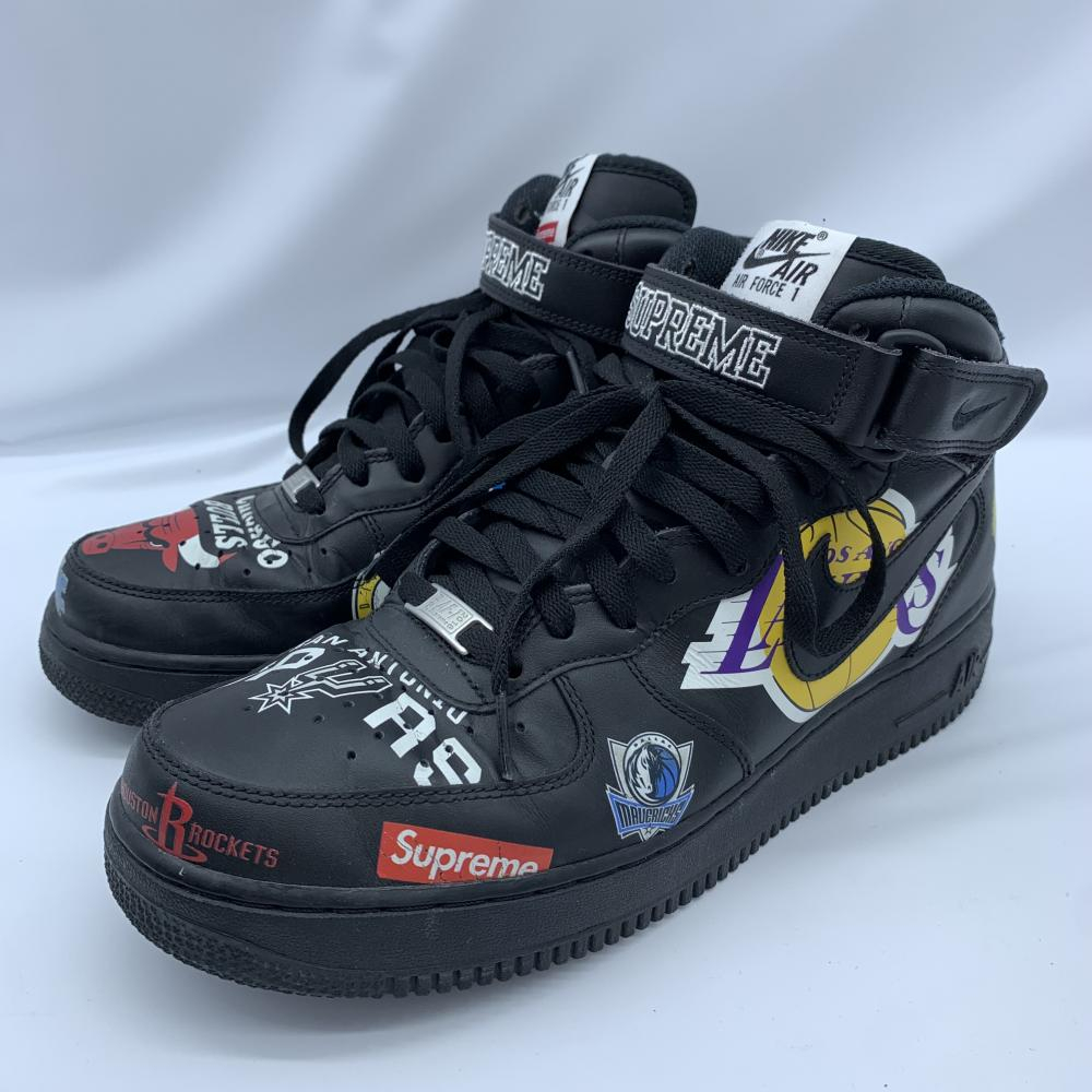 【中古】NIKE×Supreme AIR FORCE1 MID'07 28.5cm AQ8017-001 NBA ブラック スニーカー ナイキ[240019412256]