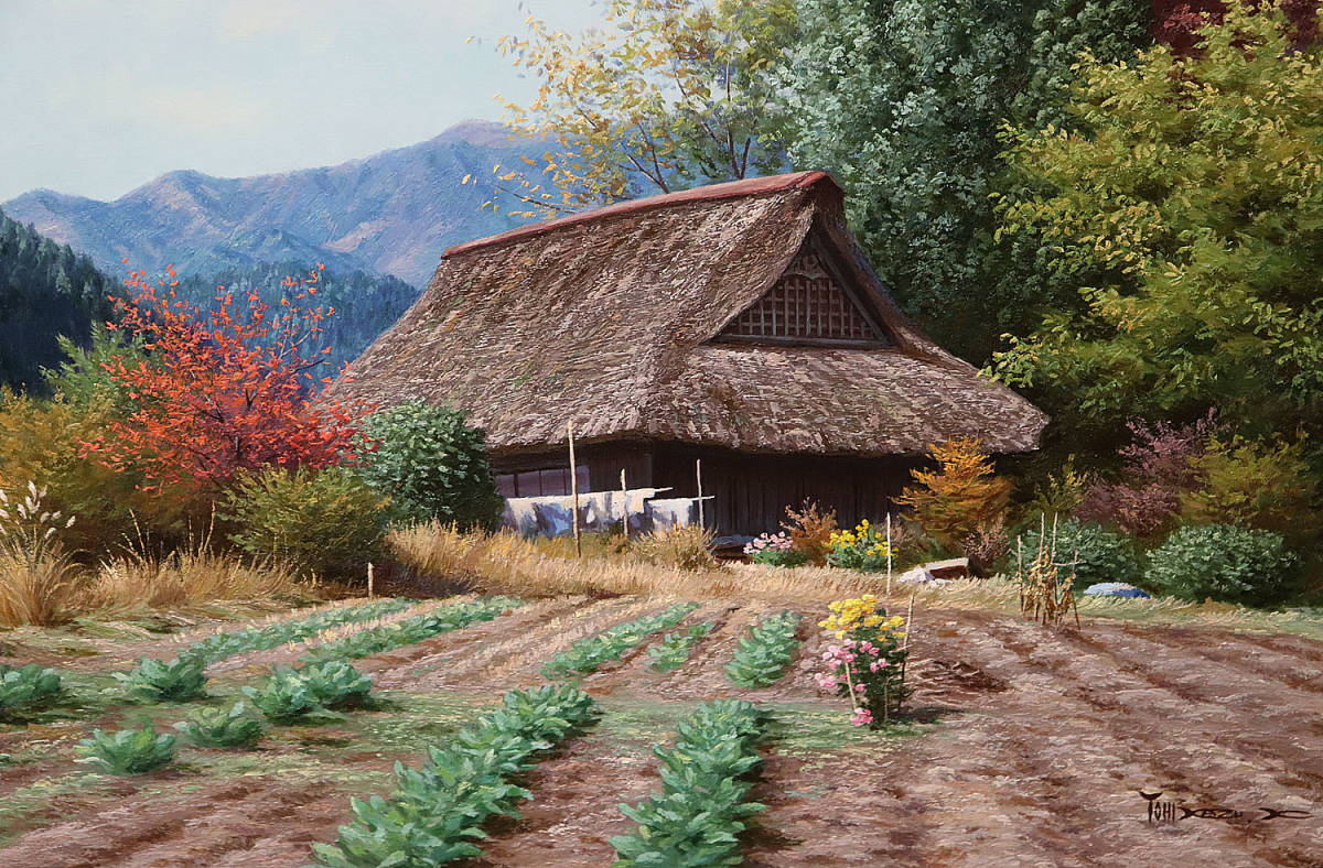 向井 潤吉、【岬の家】三重県志摩郡大王町波切、額装画集画、新品