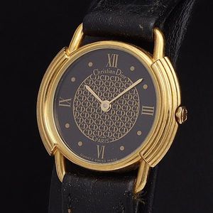 稼動品クリスチャンディオールDior 黒文字盤ローマンゴールド腕時計