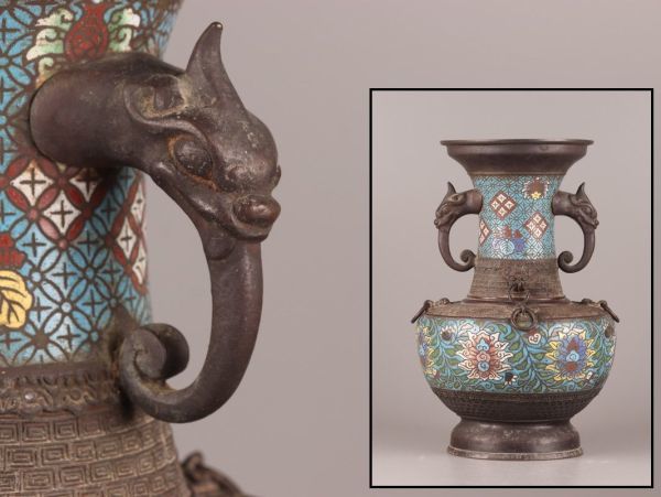 中国 古 董 七宝 七宝焼 古玩 獅子摘 銅金 時代物 物入 茶入 お香