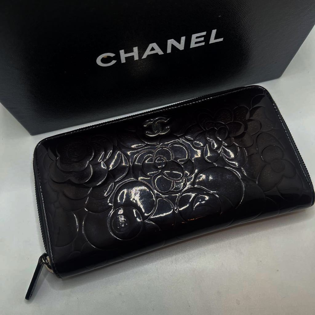 カメリア CHANEL シャネル 長財布 ラウンドファスナー ブラック 
