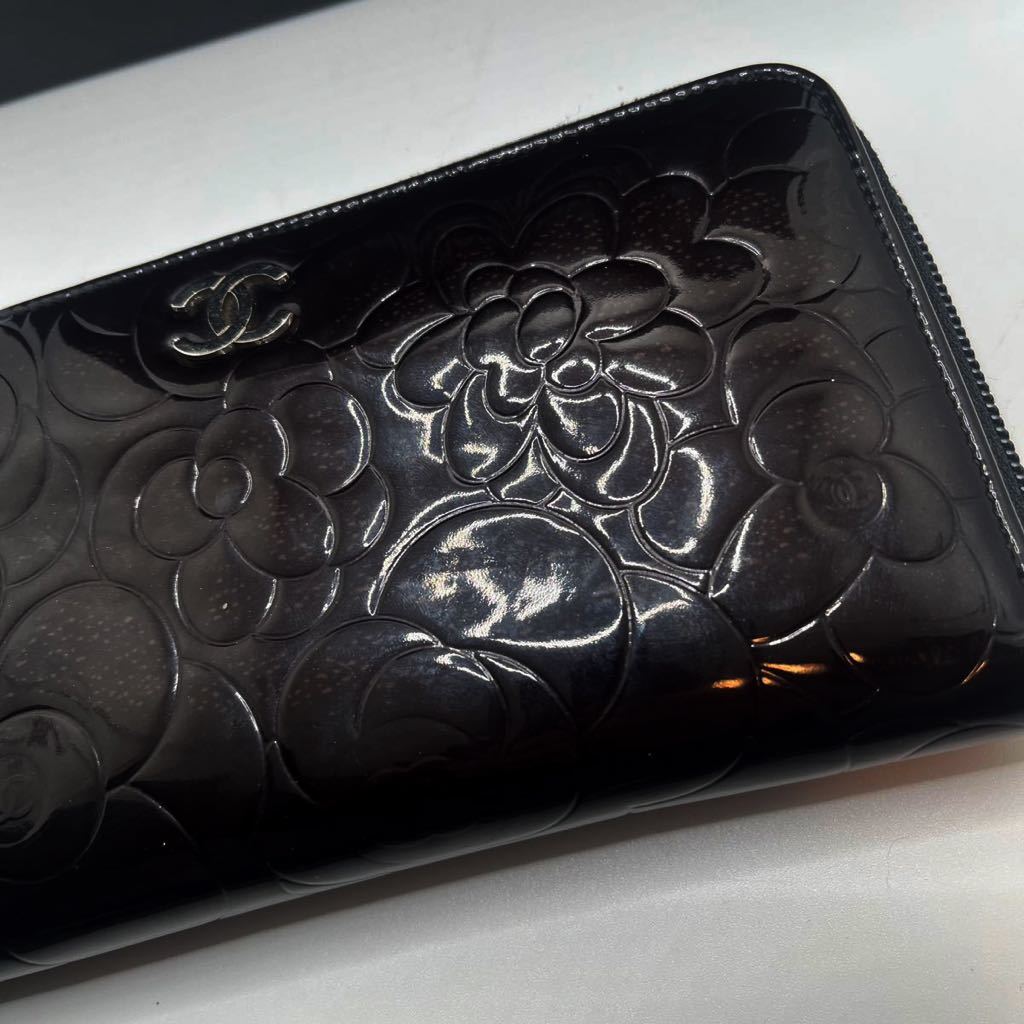カメリア CHANEL シャネル 長財布 ラウンドファスナー ブラック 