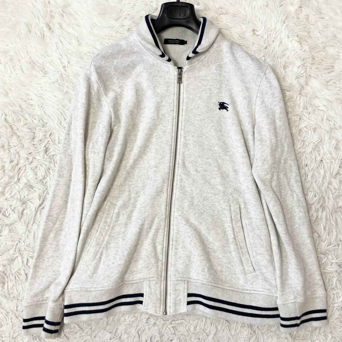 希少L！ バーバリーブラックレーベル トラックジャケット ジャージ バックロゴ ホース刺繍 ロゴジップ ブルゾン 3 BURBERRY BLACK LABEL