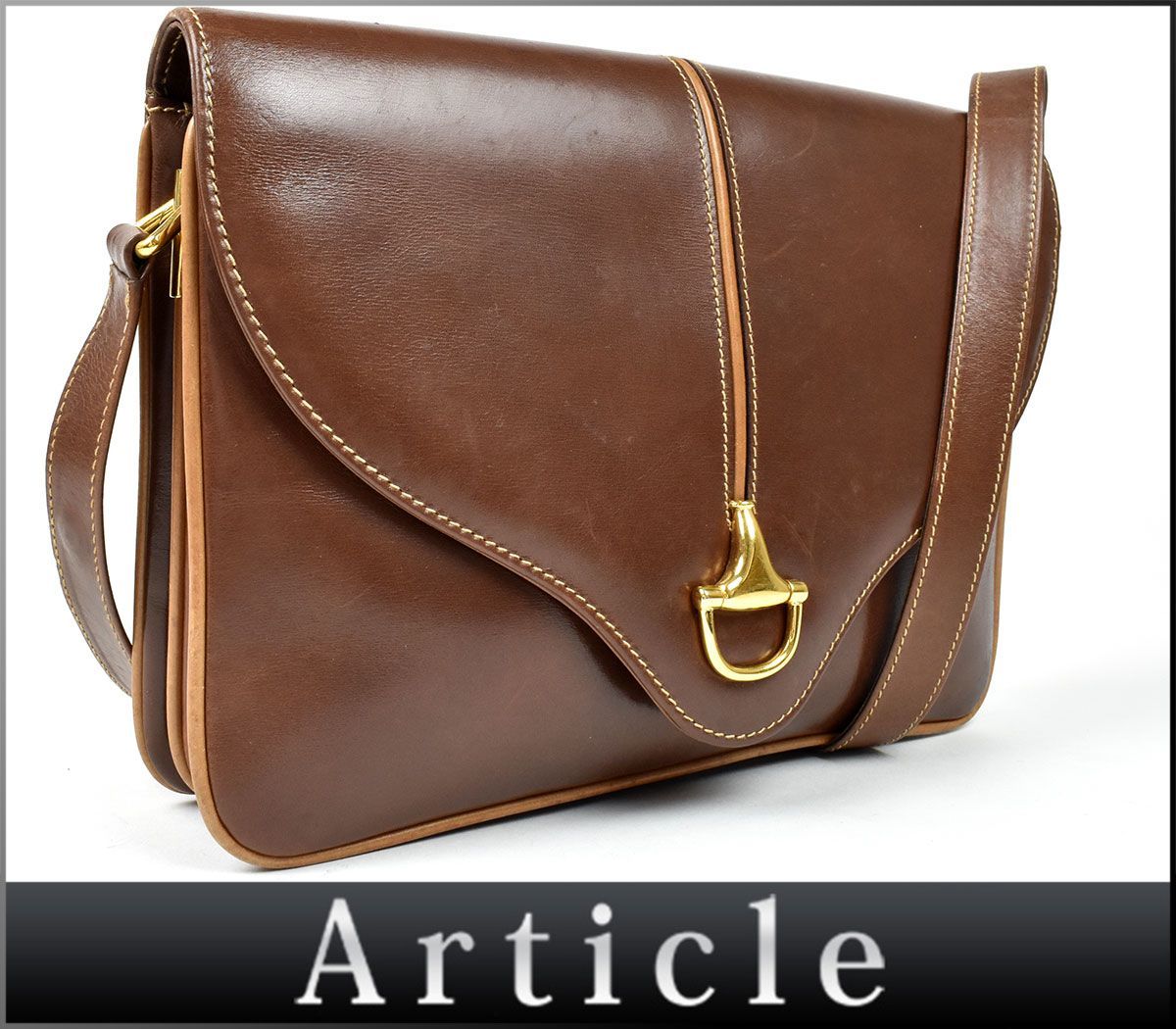 GUCCI ホースビットオールドグッチショルダーバッグレザーブラウン
