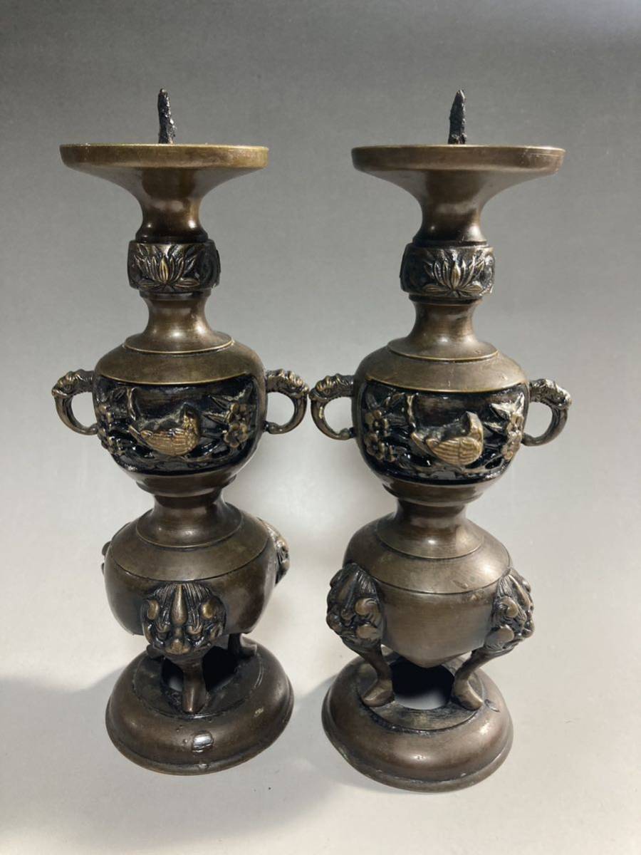 2A25】五具足 仏具 香炉 一式 銅製 仏具セット 燭台 花入 蝋燭立 細密