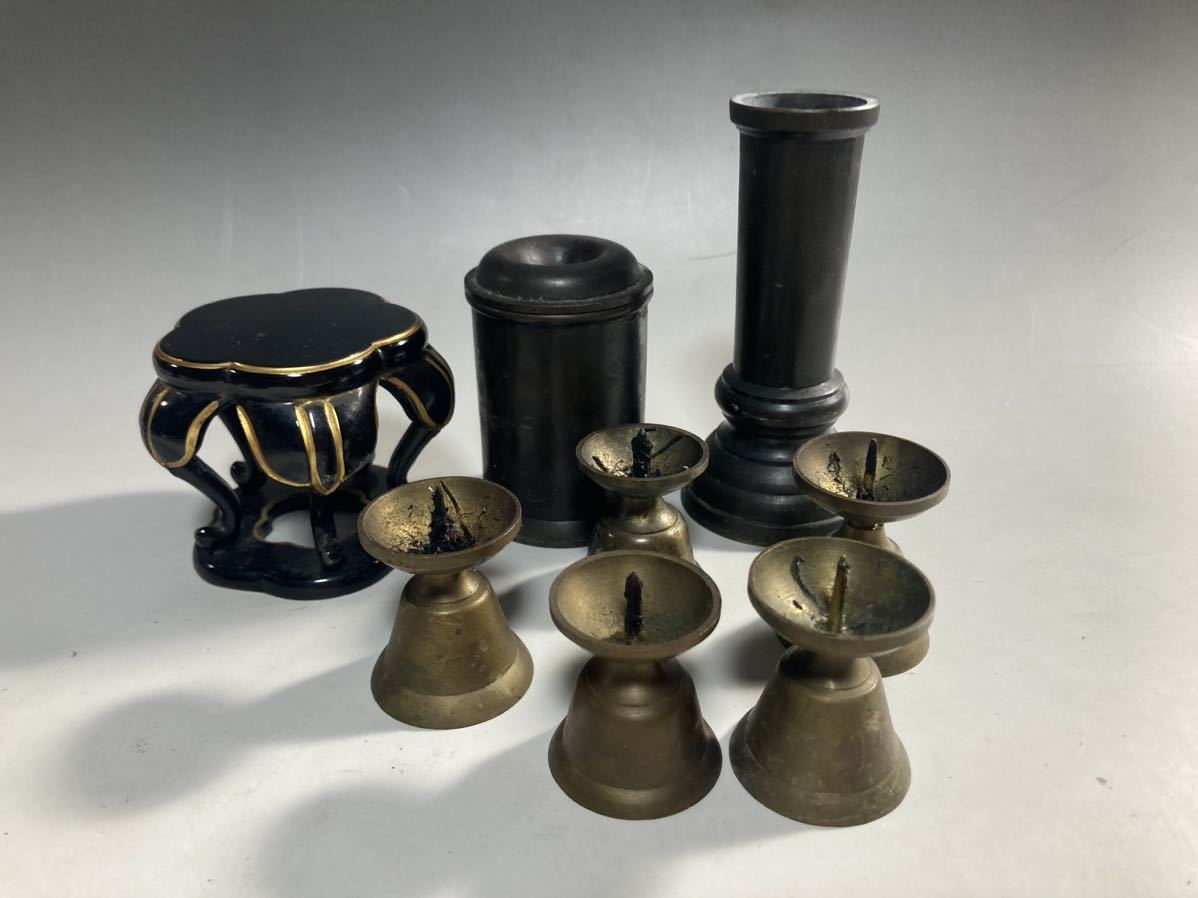 2A25】五具足 仏具 香炉 一式 銅製 仏具セット 燭台 花入 蝋燭立 細密