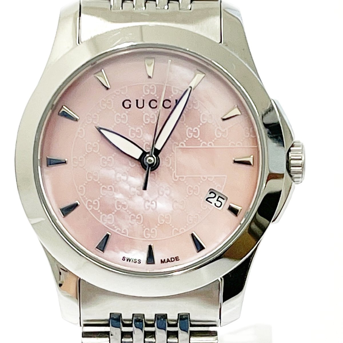 稼働 GUCCI 腕時計 3600L Gロゴベゼル ピンク文字盤 1627 グッチ 3600L