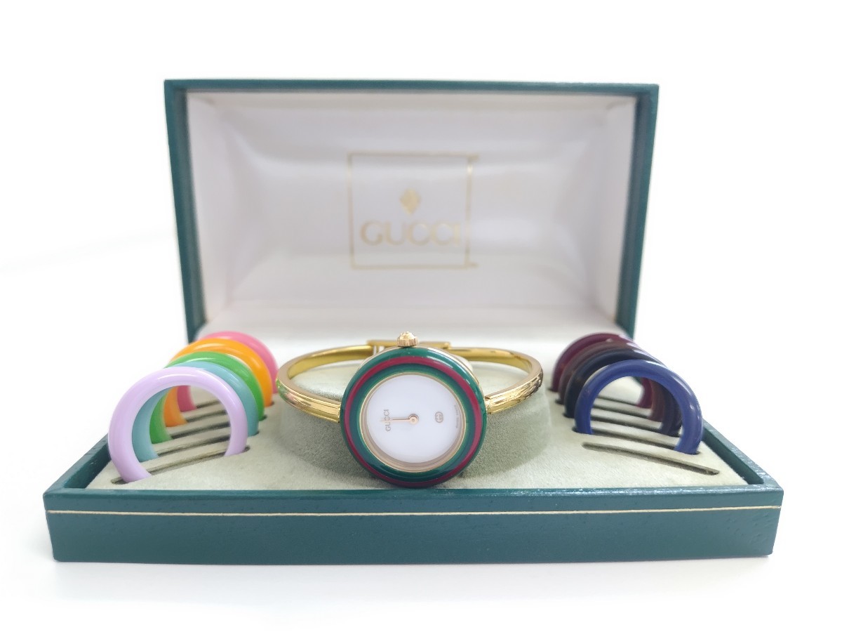 ■ジャンク品■ GUCCI グッチ チェンジベゼル レディース腕時計 クォーツ 箱付き