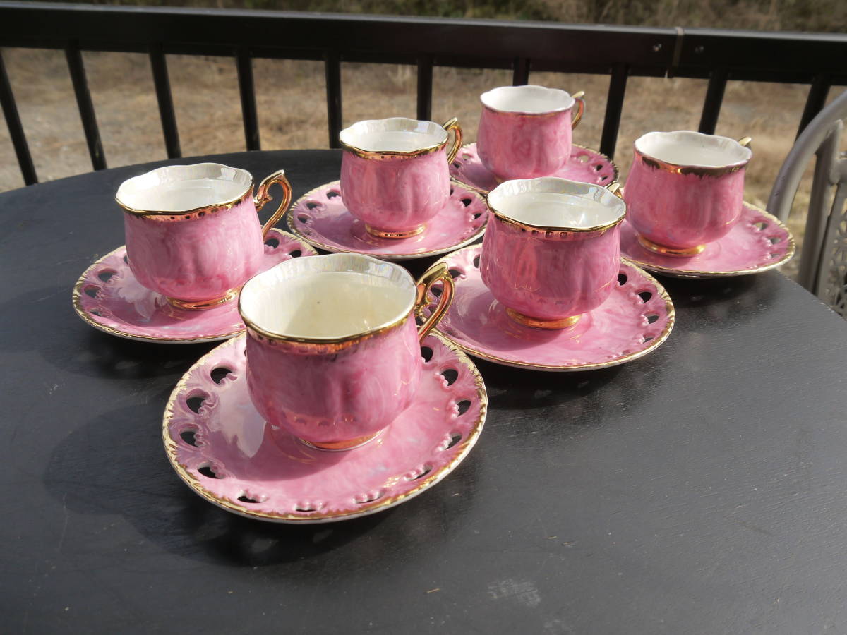 【TS20306】Fine China 金彩 カップ&ソーサー ペア 6客セット 昭和レトロ/ヴィンテージ