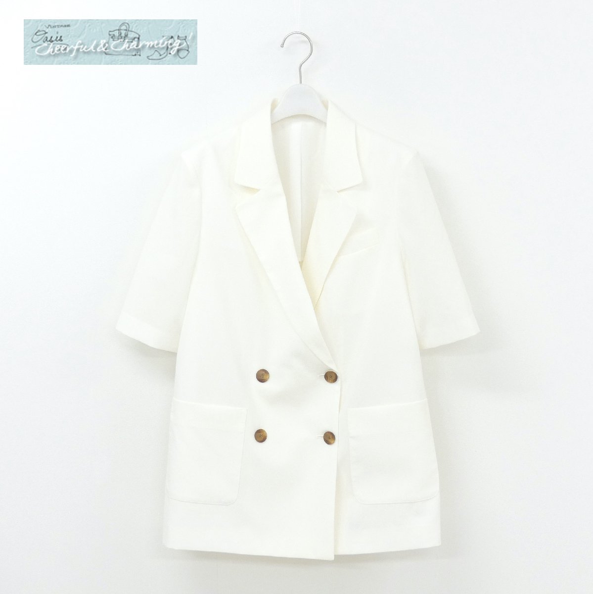 CADUNE カデュネ 半袖テーラードジャケット 38 ホワイト ダブルボタン ポリエステル '23年商品