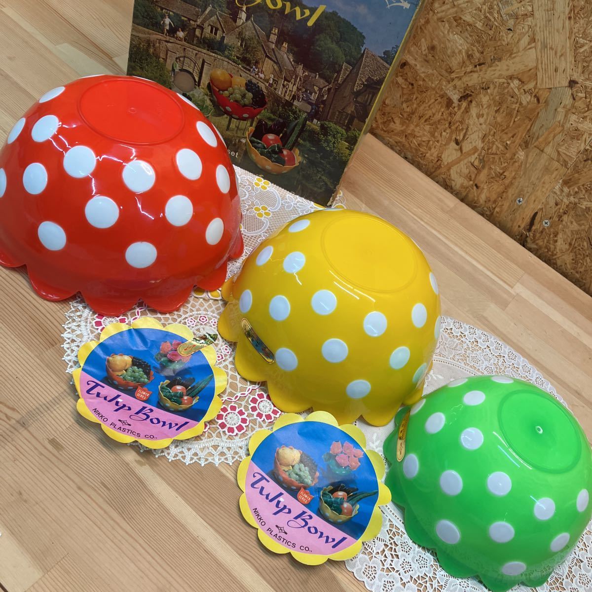 【昭和レトロ】NIKKO PLASTICS ポップ フラワー 水玉ボウル 3点 キッチン・食器 【昭和レトロ】NIKKO PLASTICS ポップ フラワー 水玉