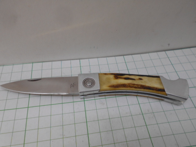 A&Fナイフ 多分古いアメリカ製と思いますが、有名なA&Fとは無関係？アルミボルスターカスタム風グラインド ブレード 73mm ハンドル 100mm　