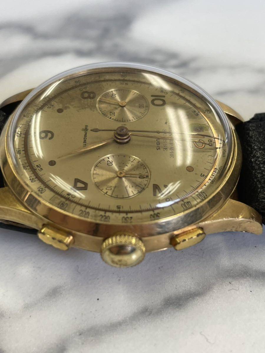 12.稼働品・希少・CHRONOMETER クロノメータ スイス 17石 クロノグラフ 