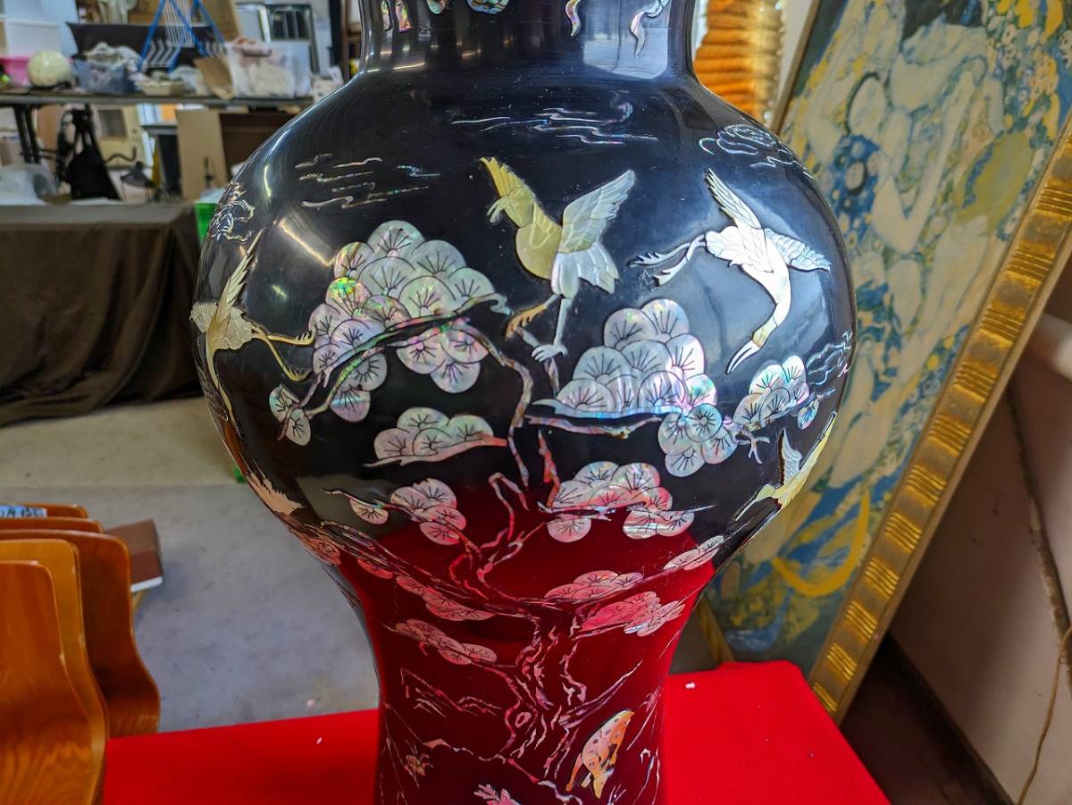 ◇古美術品◇螺鈿（らでん）入り飾り花瓶 真鍮 螺鈿 細工 大型 飾り壺