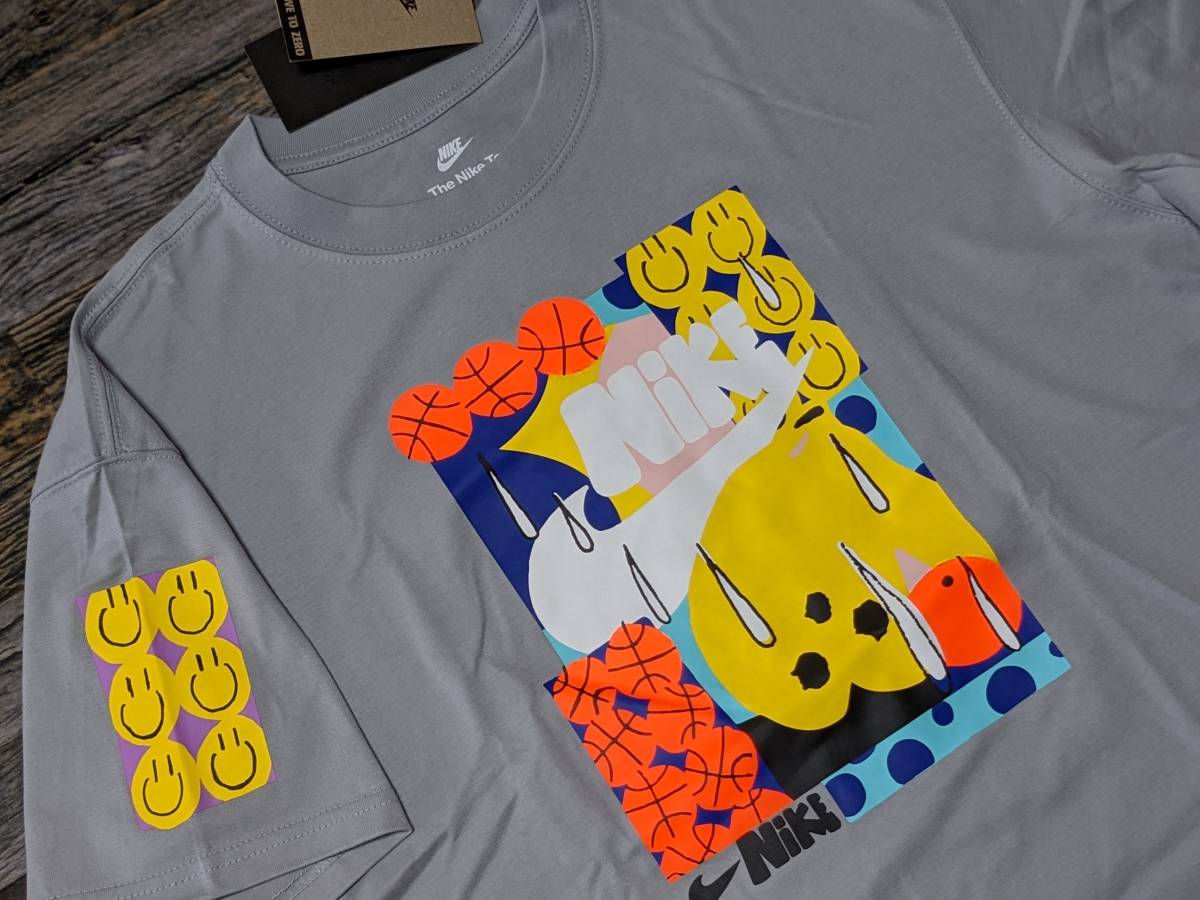 残少 XL ナイキ 厚手コットン AIR HBR Tシャツ 検 ハイブリッド 半袖 スマイル ピース オーバーサイズ MAX90 NBA バスケ グレー/灰