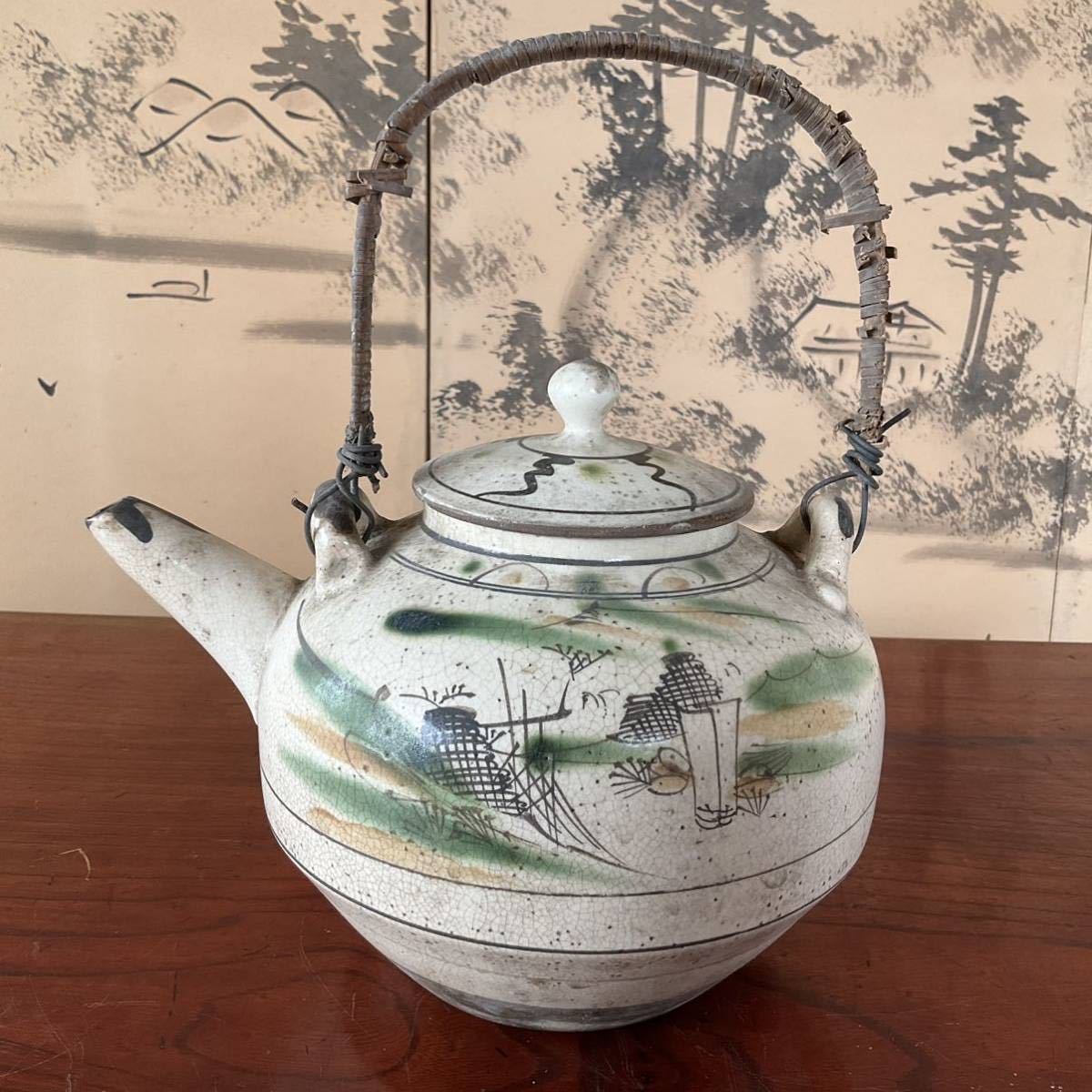 民芸 益子焼 【蔵出し品】益子焼 皆川マス 明治頃の品 急須 古美術