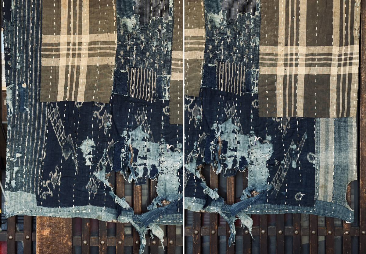 古布】藍染 襤褸 ツギハギ /ボロ/布団/羽織/古裂/リメイク