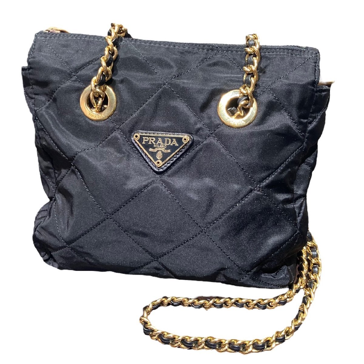 PRADA プラダ テスートナイロン チェーン キルティング トートバッグ 