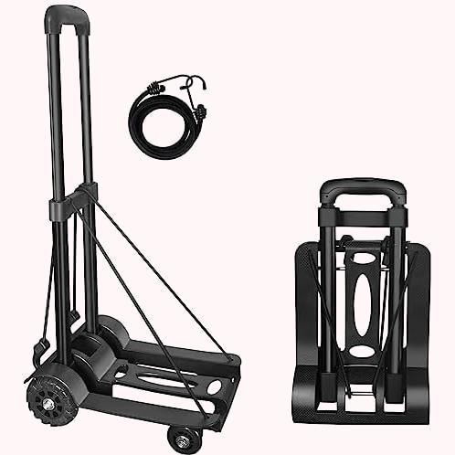 ≪高×評≫ ★ブラック★ i-sunny キャリーカート 折りたたみ式 超コンパクト 静音 耐荷重量50KG 固定ロープ付き プレゼント(ゴムひも×１)