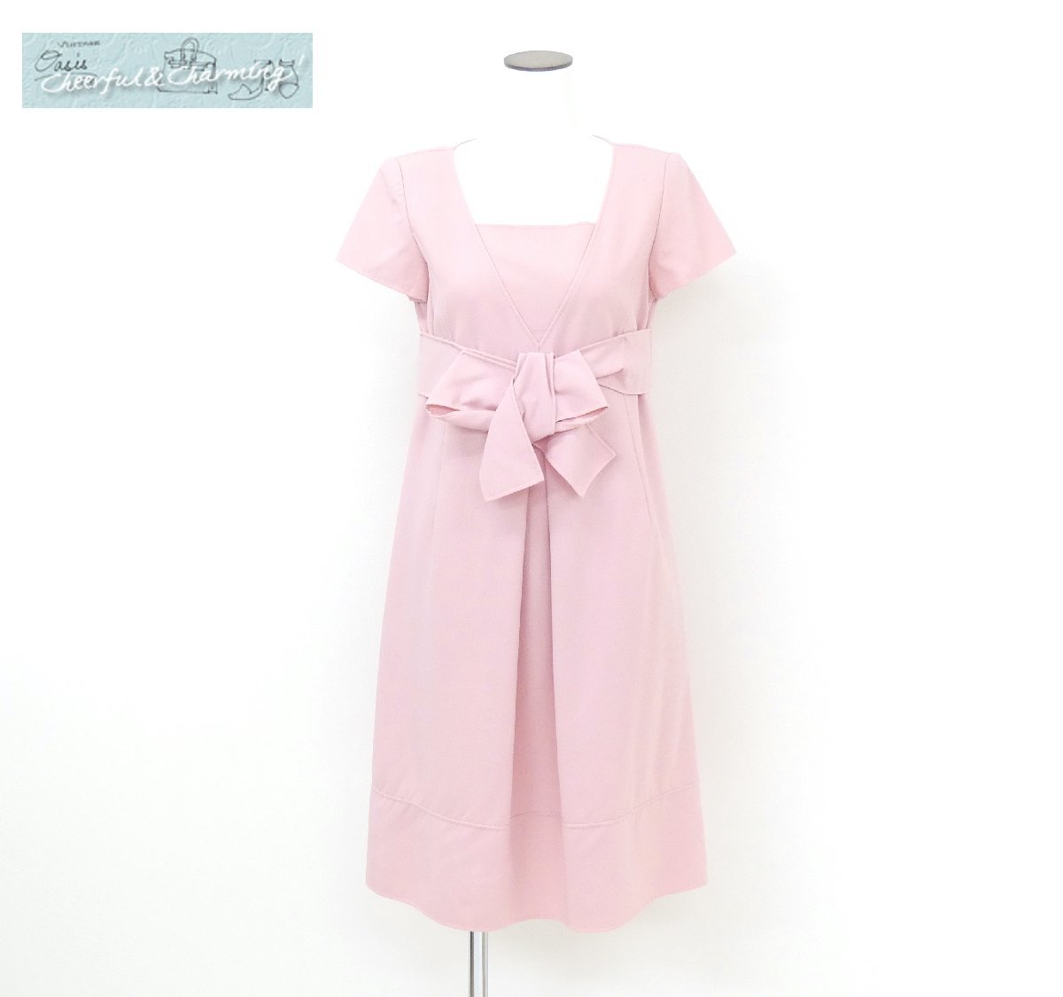 FOXEY ストレッチダブルフェイスワンピース　38 ピンク リボン 23624