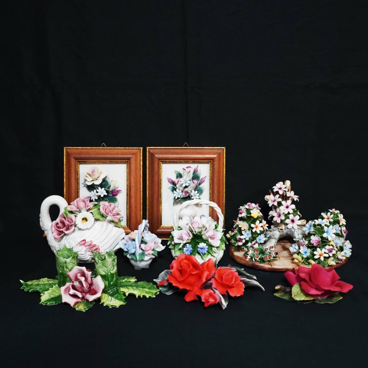 CAPODIMONTE カポディモンテ 陶花 陶器 B】-1 CAPODIMONTE カポディモンテ 他 陶器 陶花 9点 花 フラワー