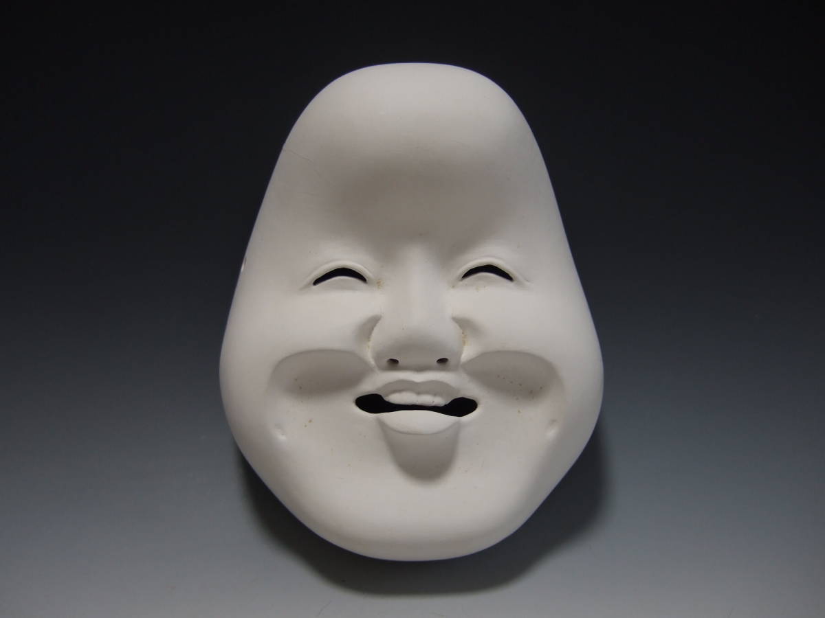 木彫彩色 能面 狂言面 お多福 / おかめ 未完成 縦19.5cm / 能楽 神楽面 