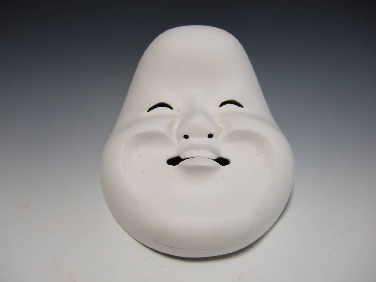 木彫彩色 能面 狂言面 お多福 / おかめ 未完成 縦19.5cm / 能楽 神楽面 