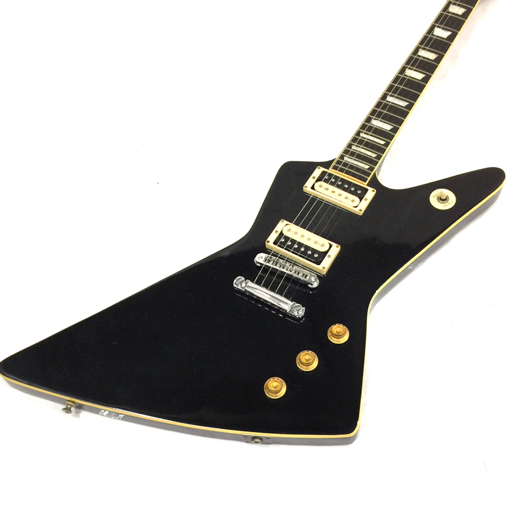 グレコ エレキギター EX800 シリアルE789054 エクスプローラータイプ 稲妻 ブラック系 社外ハードケース付 GRECO