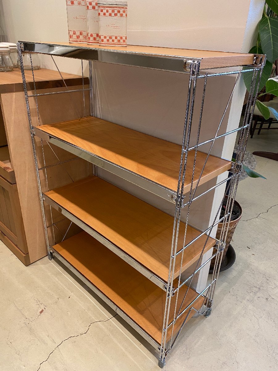 シェルフ オープンシェルフ フリーラック ナチュラル×シルバー 飾り棚 中古品