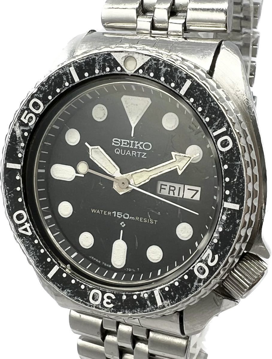 ✨SEIKO✨ダイバー✨7548-7000✨デイデイト✨クォーツ✨腕時計✨ 1円〜 H セイコー ダイバー 7548-7000 ブラックダイヤル メンズ