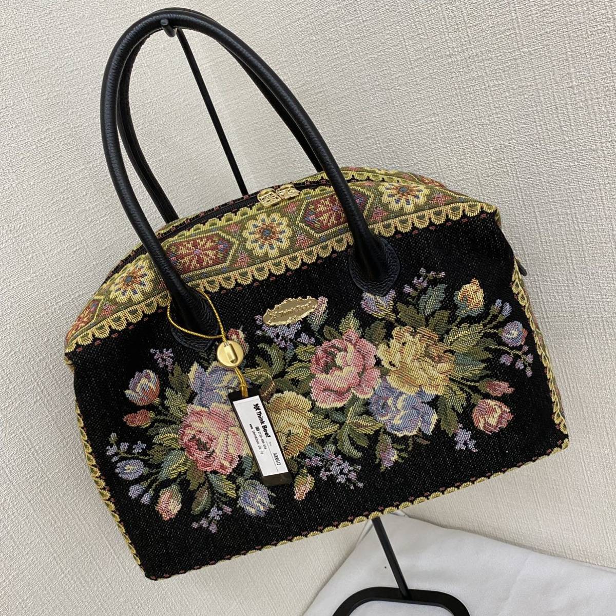 美品 Think Bee! シンクビー ミニボストン フラワー ゴブラン織り 